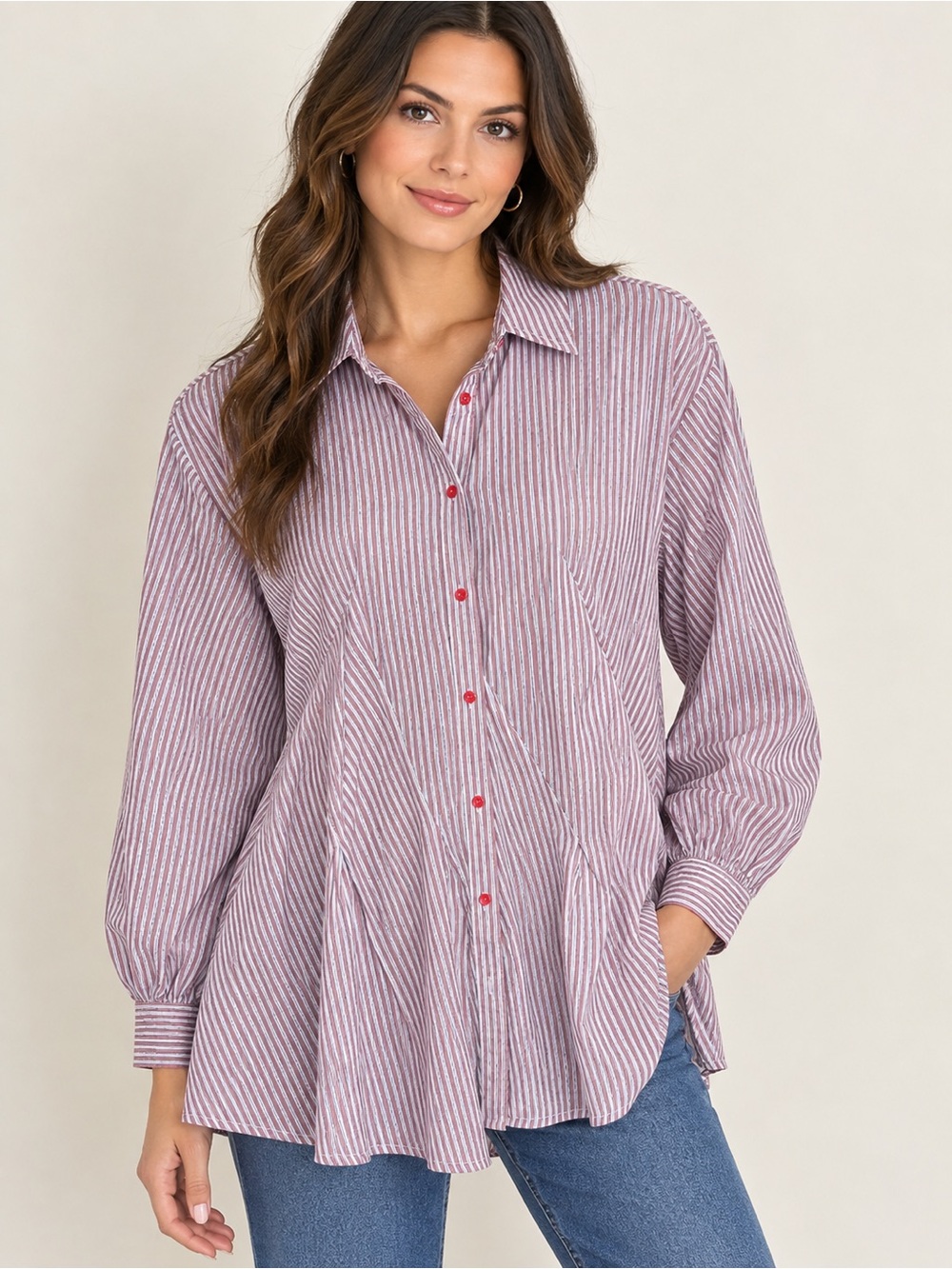 Maeve Striped Cotton Button Down Size Medium